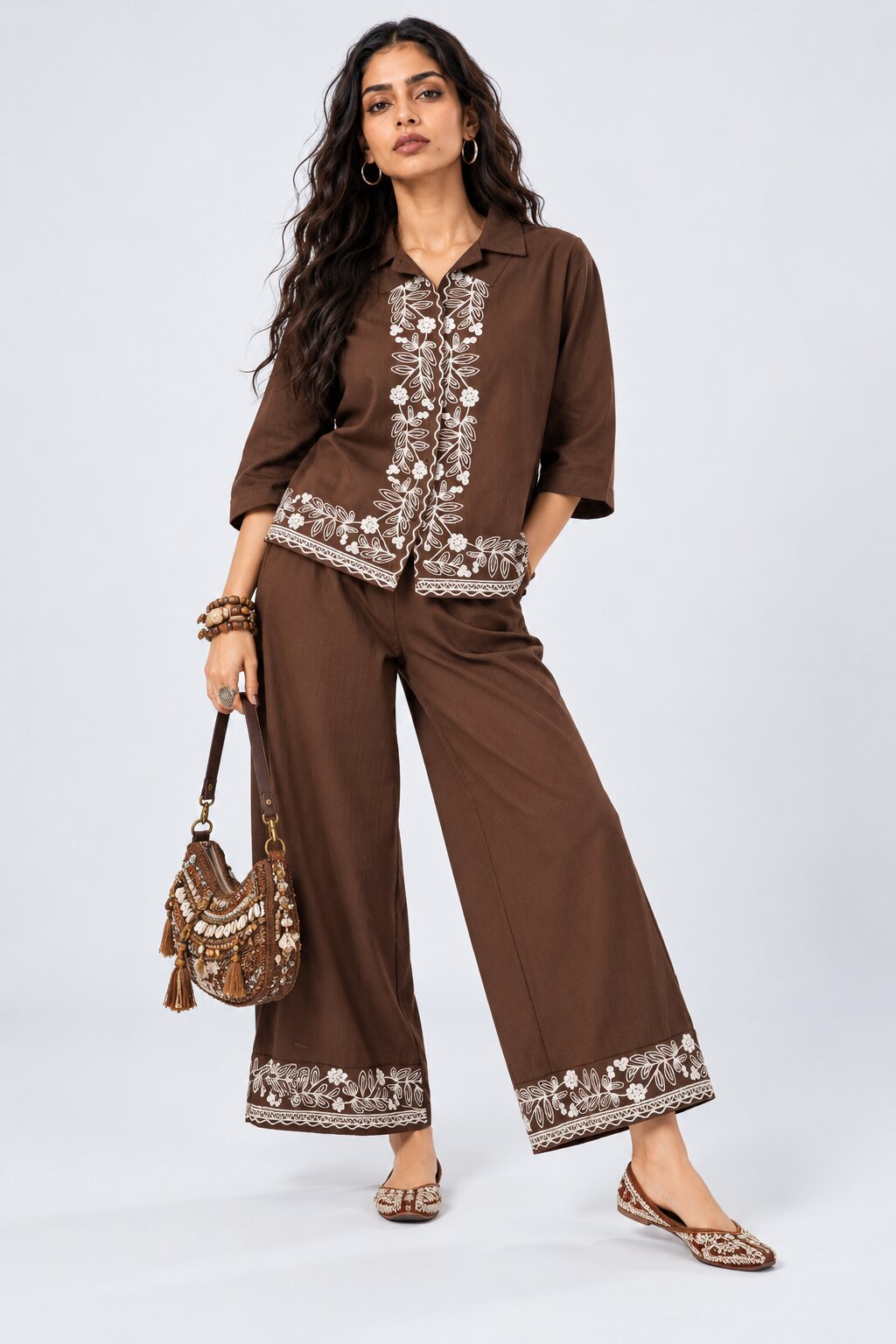 Womens Brown Embroidered Co-Ord Set - Image 6