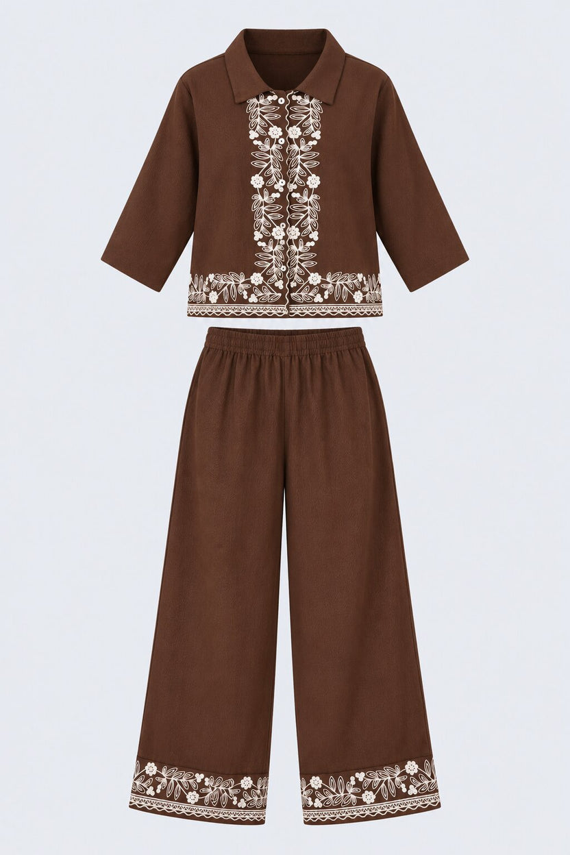 Womens Brown Embroidered Co-Ord Set - Image 7