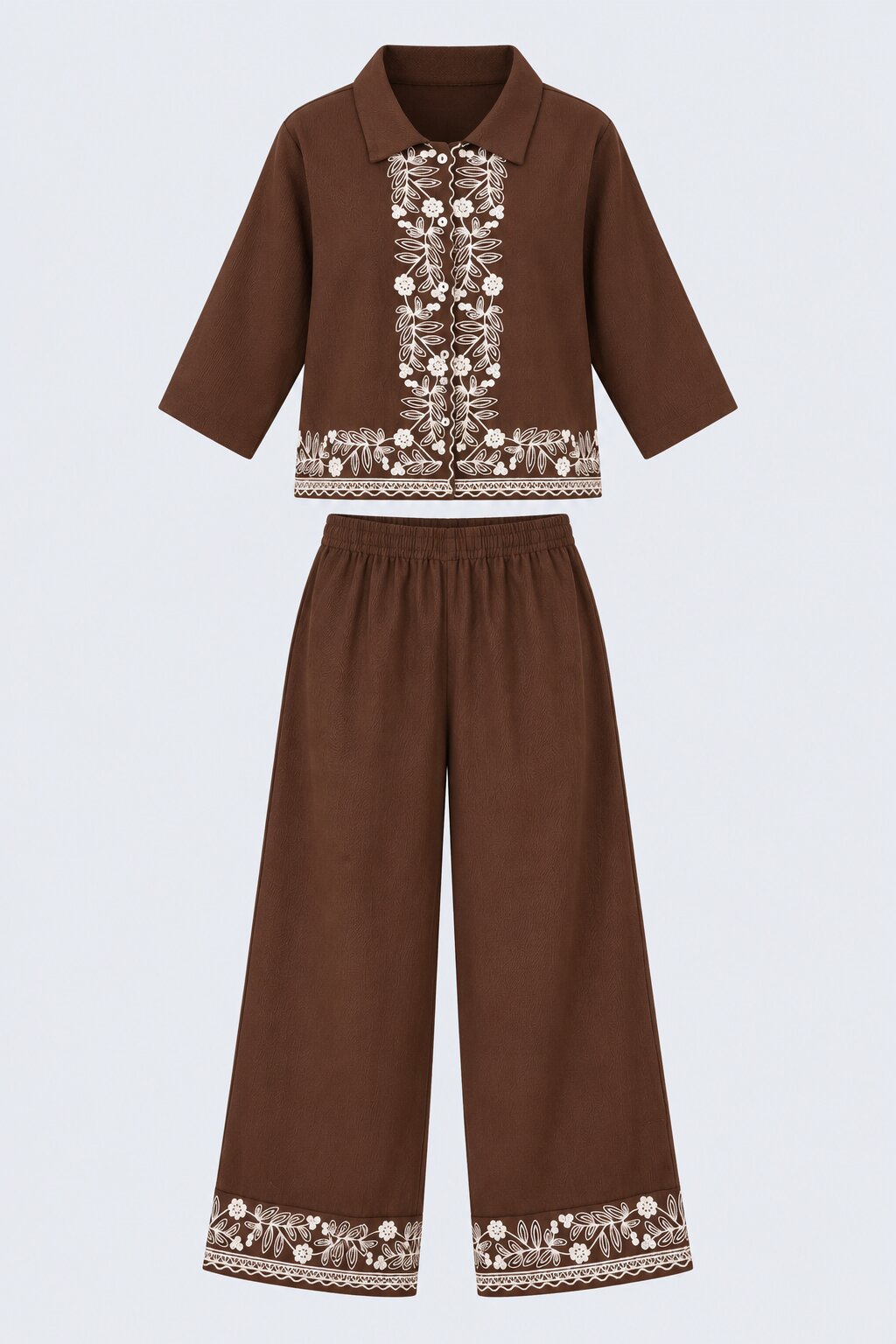 Womens Brown Embroidered Co-Ord Set - Image 7