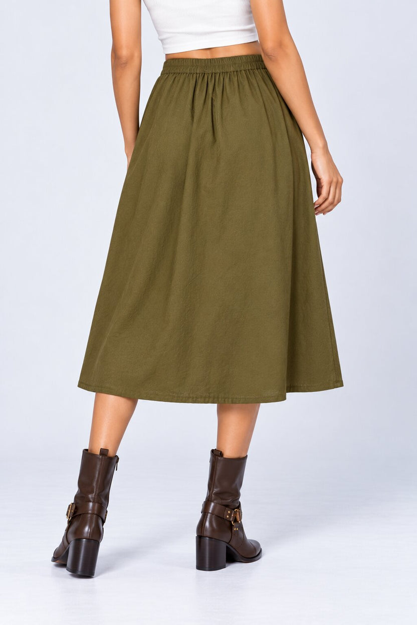 Womens Olive Embroidered A-Line Skirt - Image 5