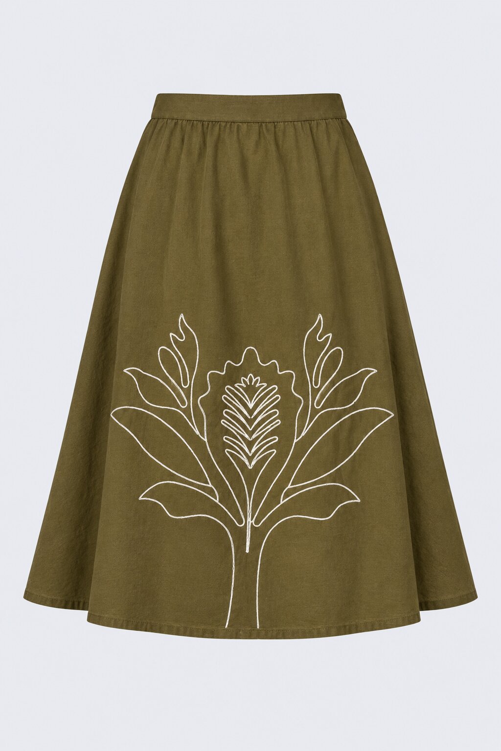Womens Olive Embroidered A-Line Skirt - Image 7