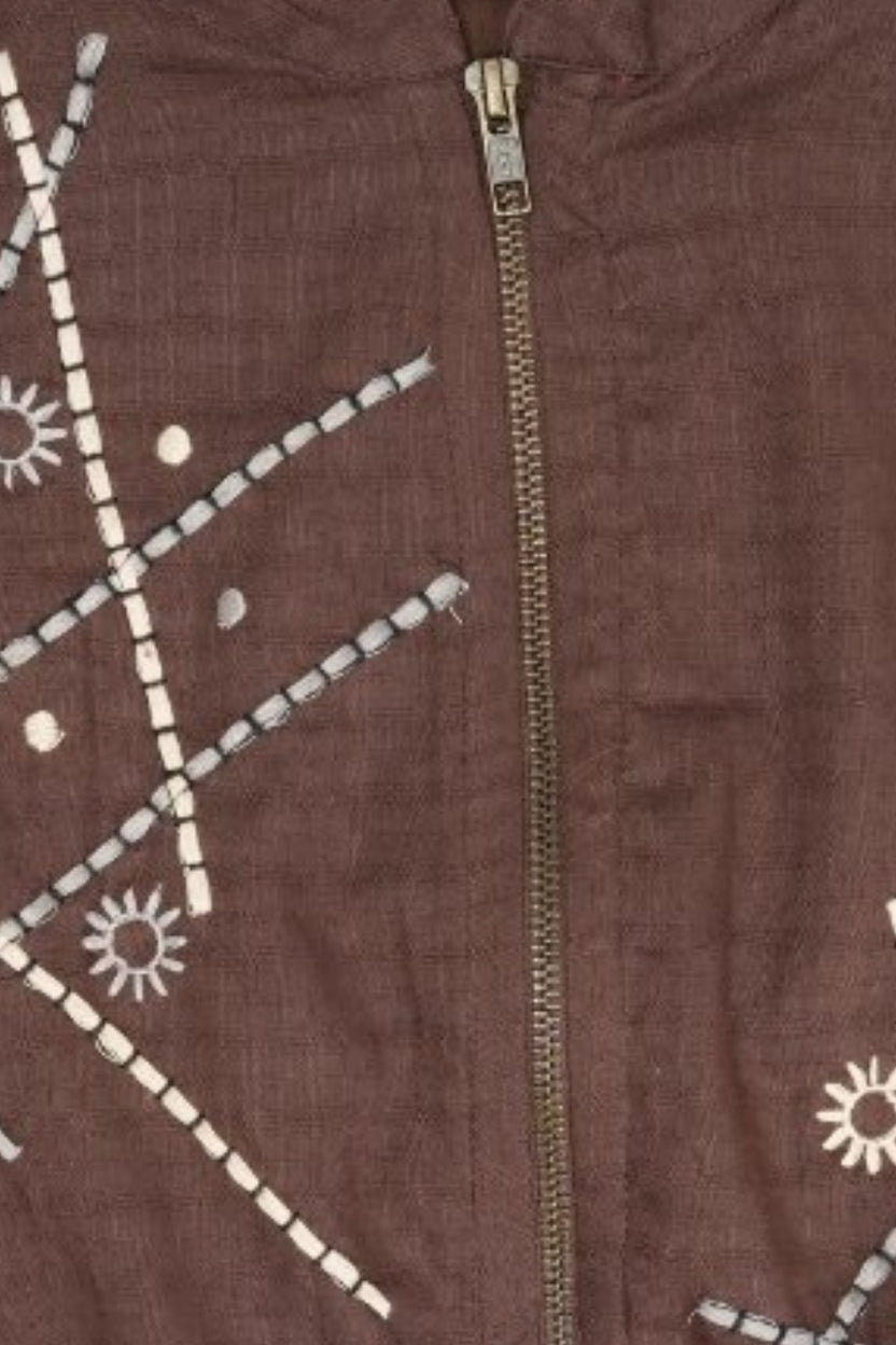 Brown Embroidered Cropped Cotton Blend Jacket - Image 8