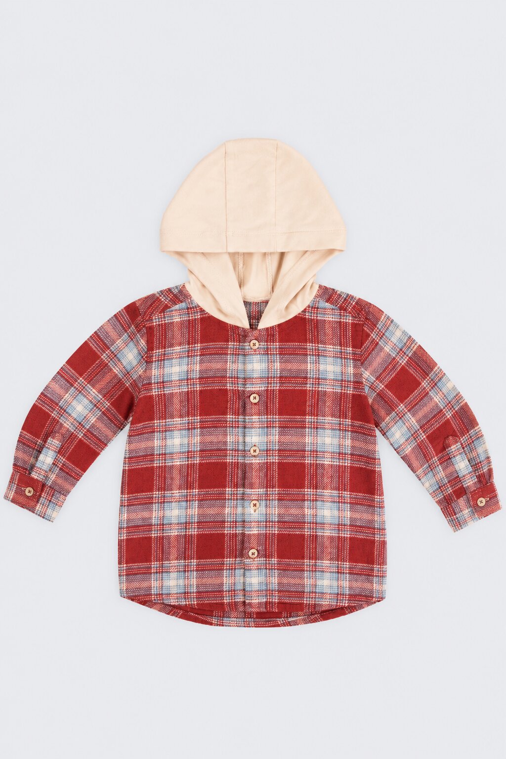 Boys Red Checked Hooded Flannel Shirt - Image 2