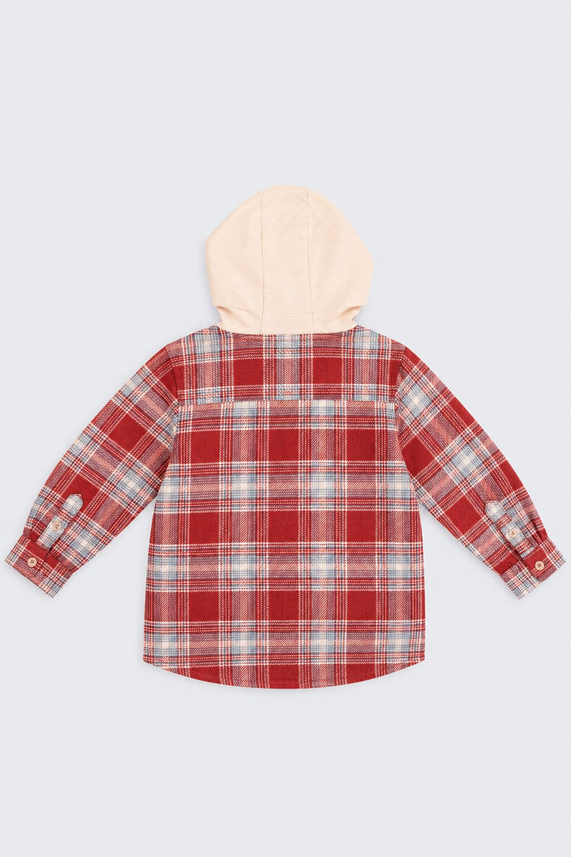 Boys Red Checked Hooded Flannel Shirt - Image 4
