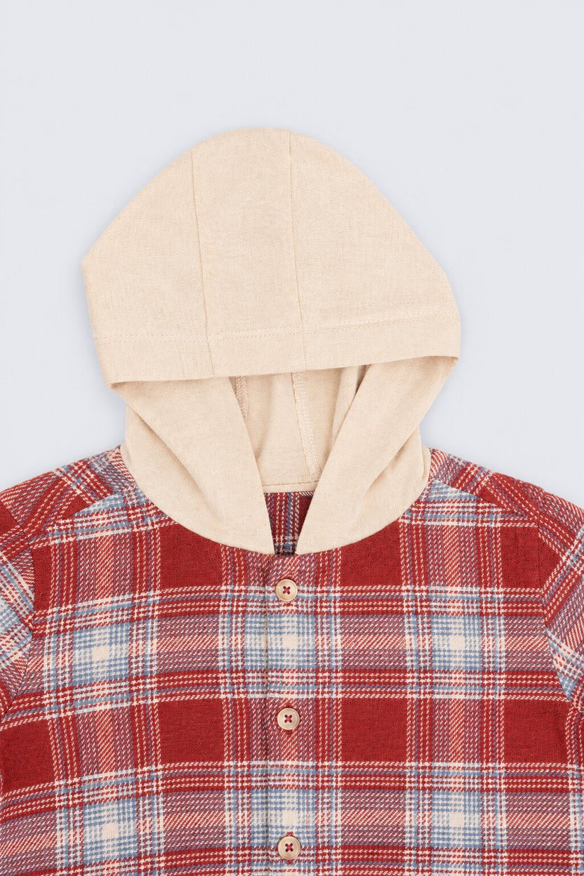 Boys Red Checked Hooded Flannel Shirt - Image 6