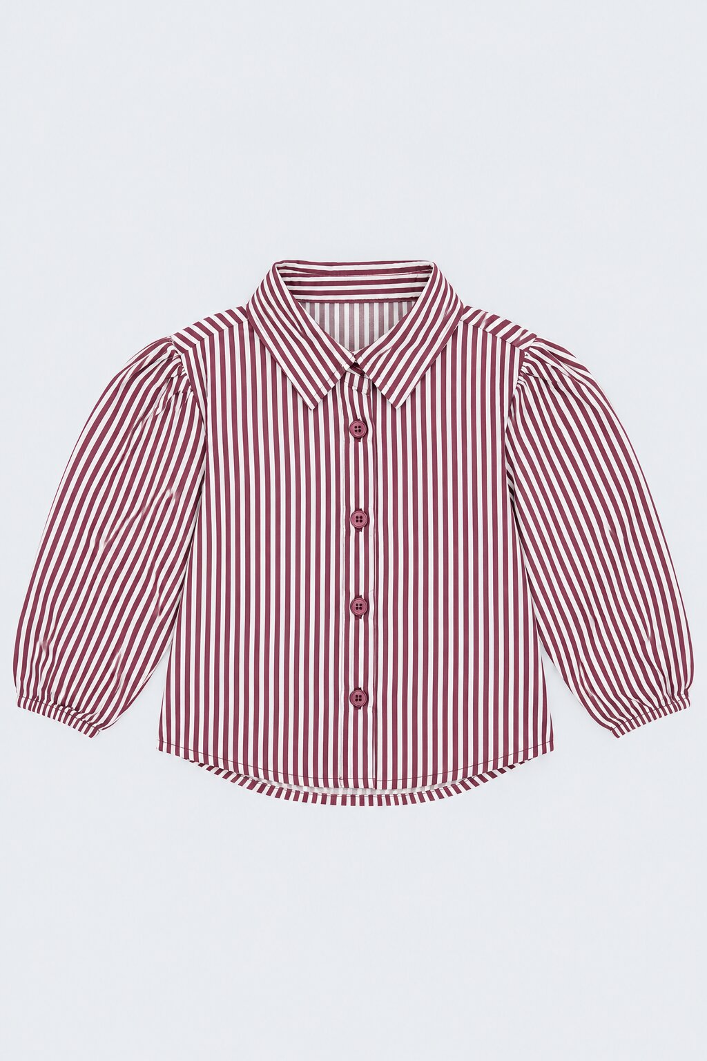 Womens Wine Striped Puff Sleeve Shirt - Image 2