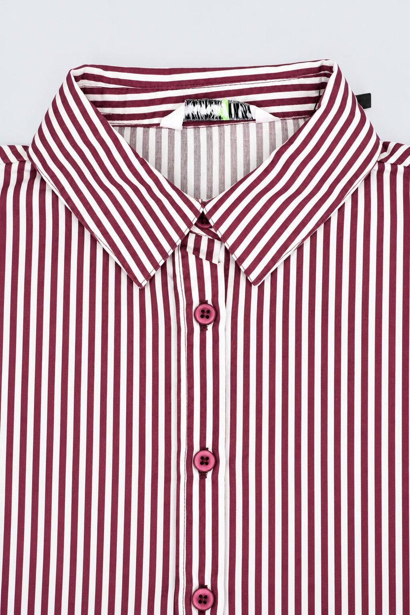 Womens Wine Striped Puff Sleeve Shirt - Image 5
