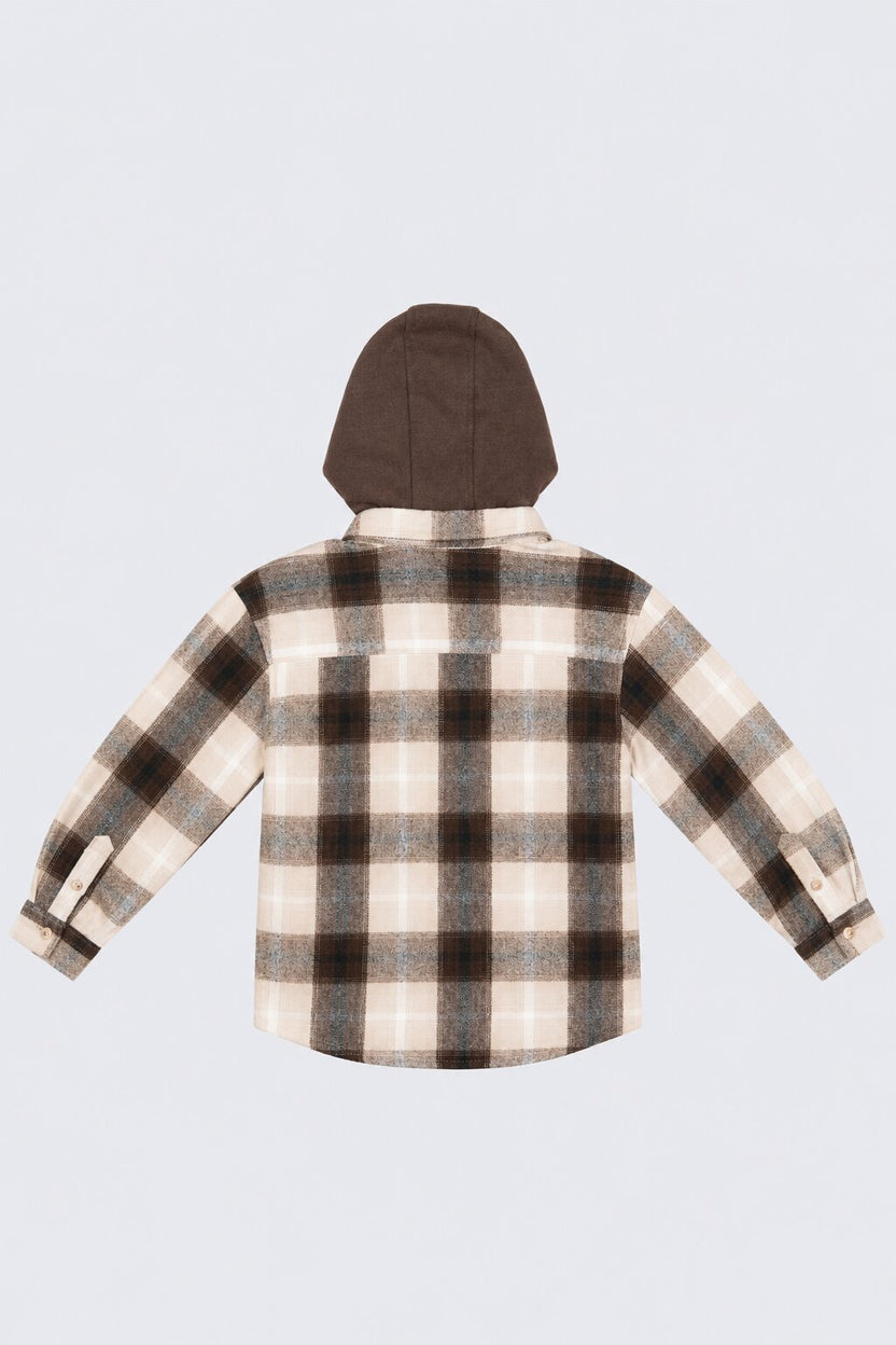 Tweens Boys Brown Checked Hooded Flannel Shirt - Image 4