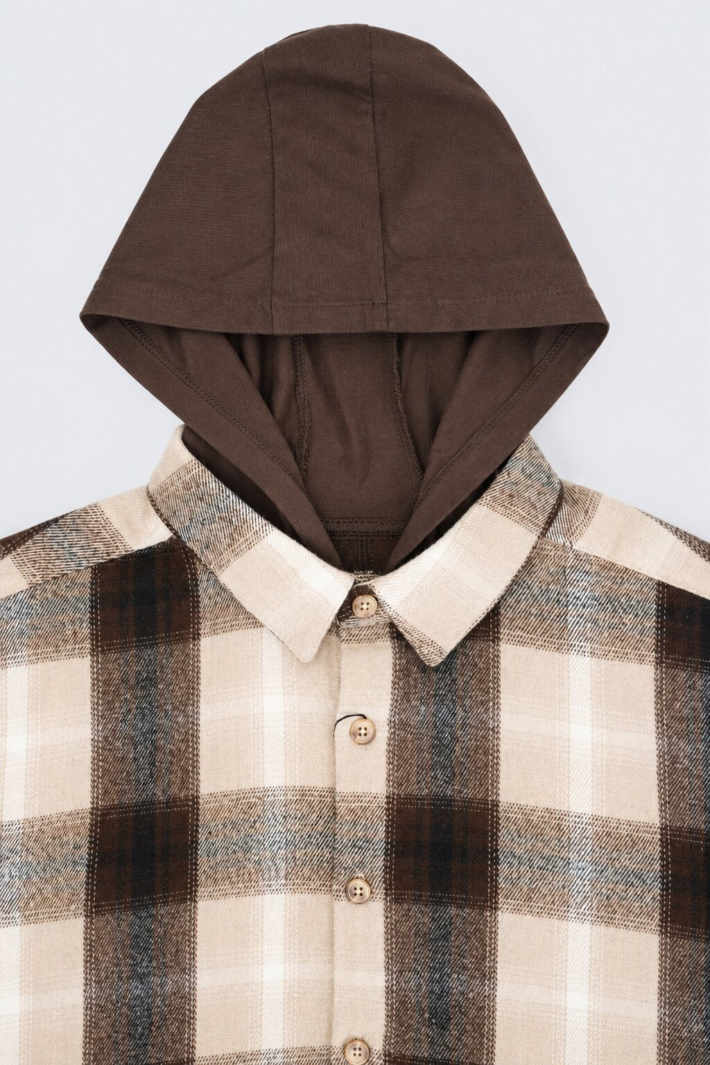 Tweens Boys Brown Checked Hooded Flannel Shirt - Image 6