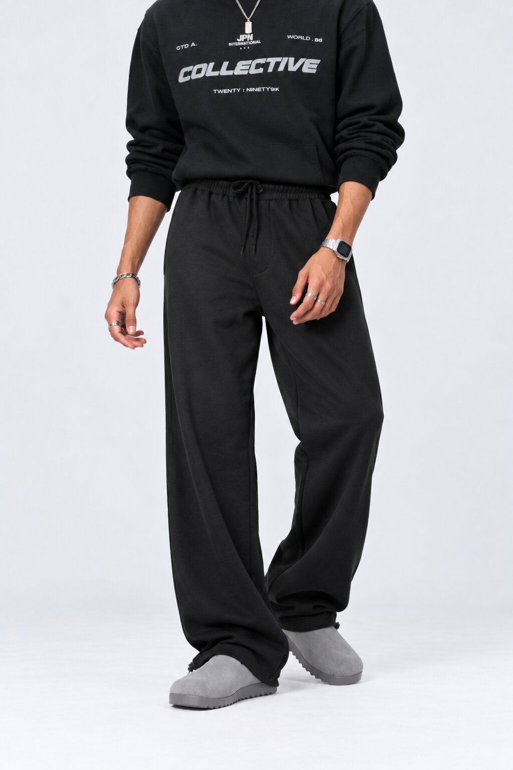 Mens Black Solid Regular Fit Joggers - Image 1