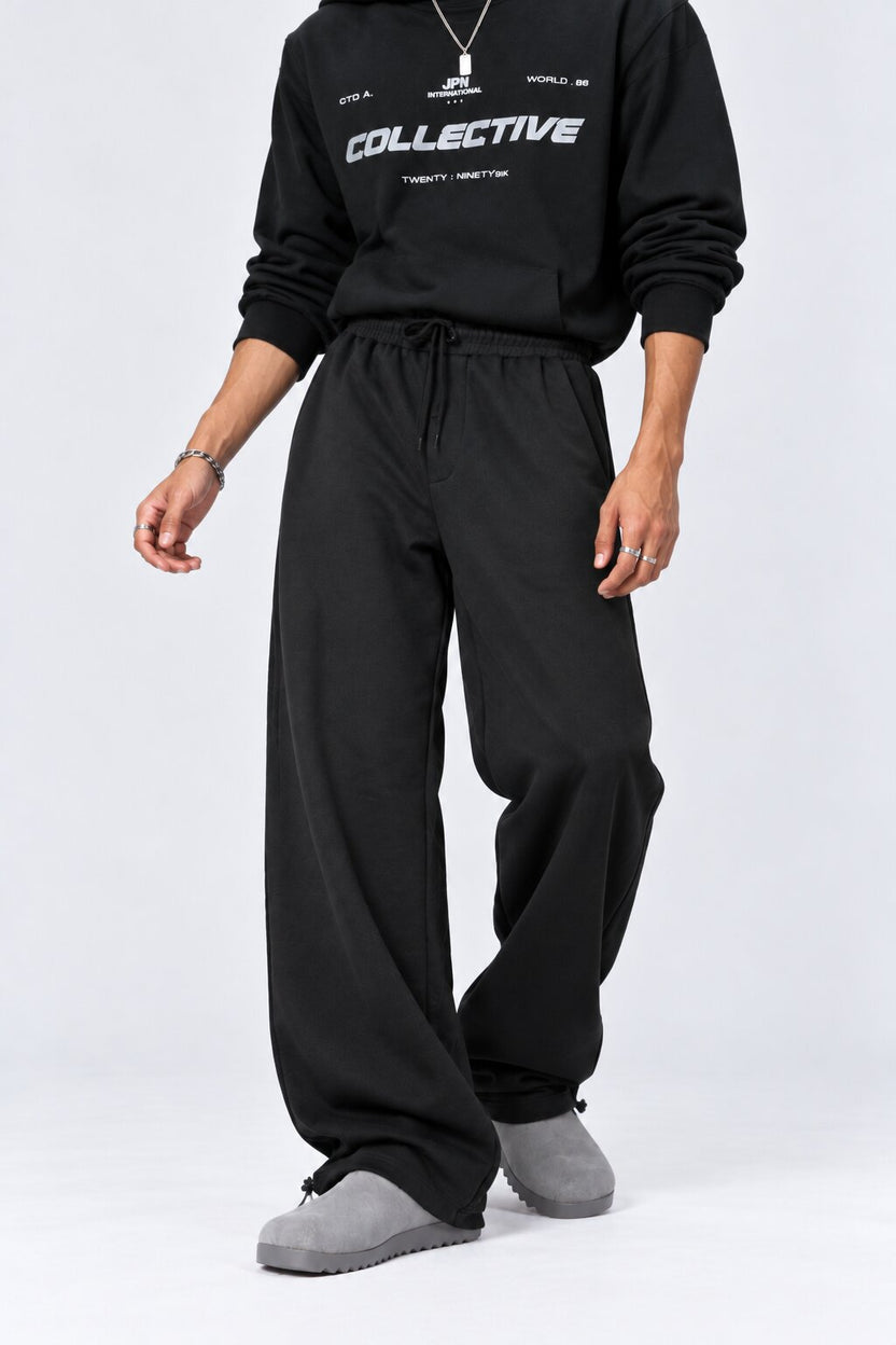 Mens Black Solid Regular Fit Joggers - Image 2