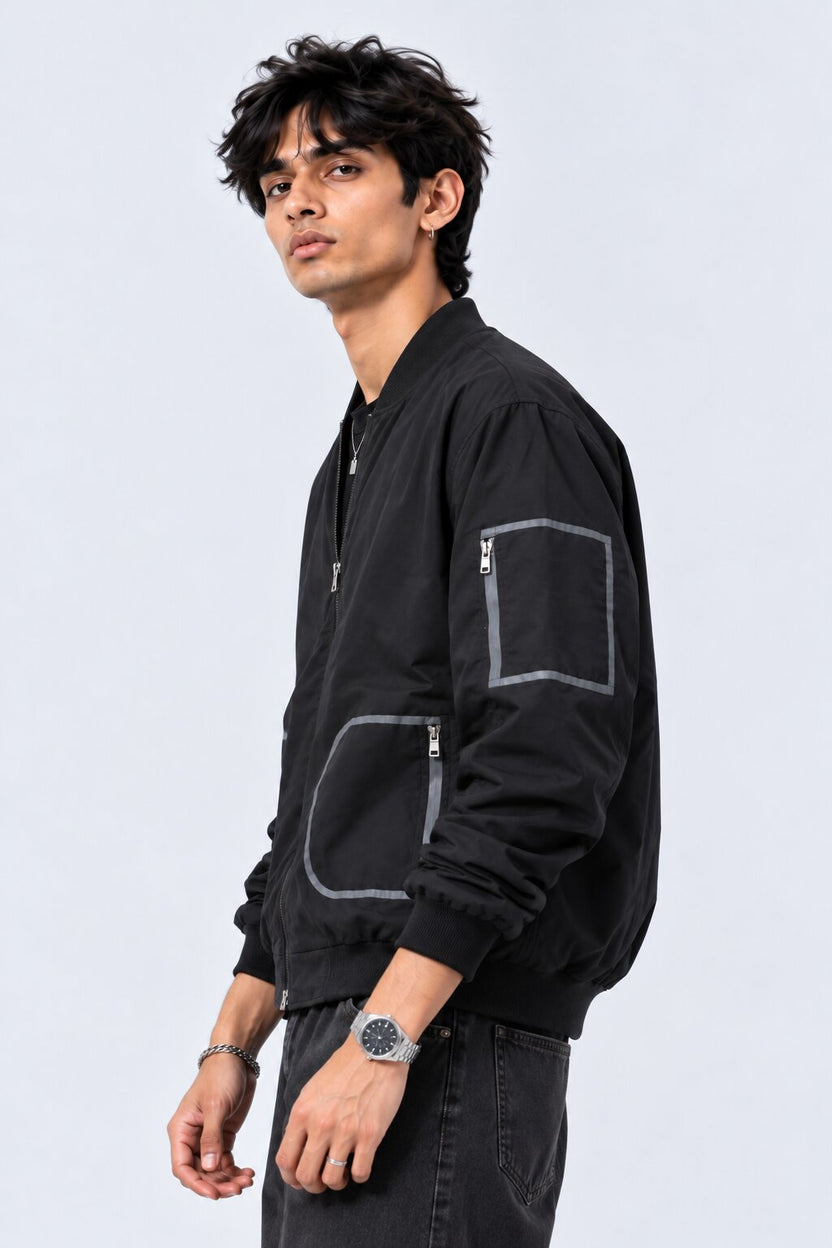 Mens Black Zip-Up Bomber Jacket - Image 4
