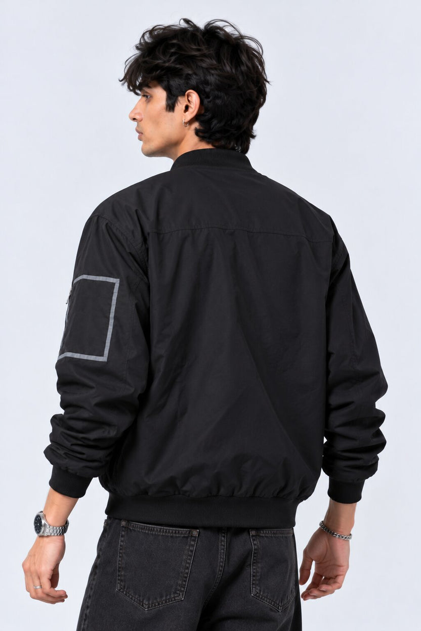 Mens Black Zip-Up Bomber Jacket - Image 5