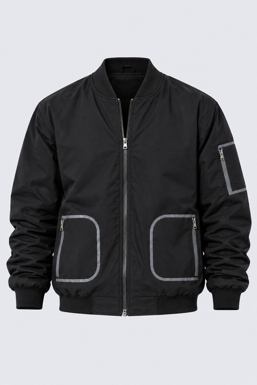 Mens Black Zip-Up Bomber Jacket - Image 7