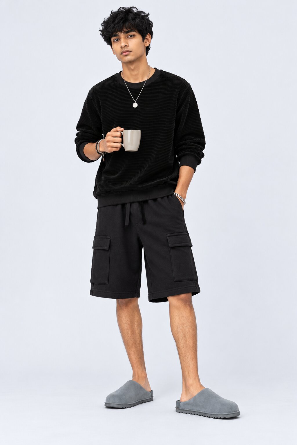 Mens Black Textured Crew Neck Sweatshirt - Image 6