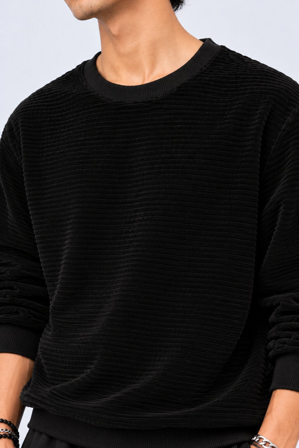 Mens Black Textured Crew Neck Sweatshirt - Image 9