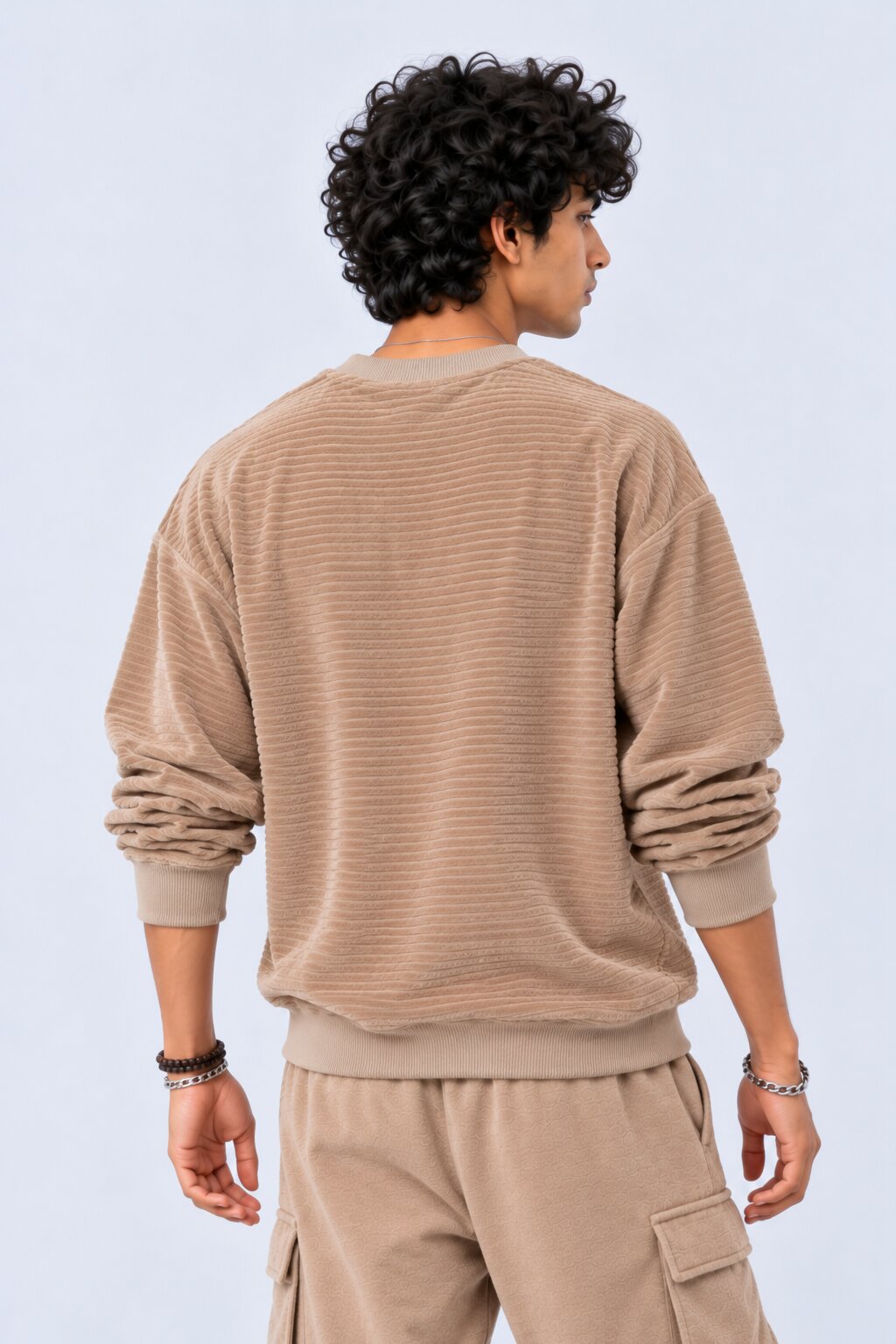 Mens Tan Textured Crew Neck Sweatshirt - Image 5