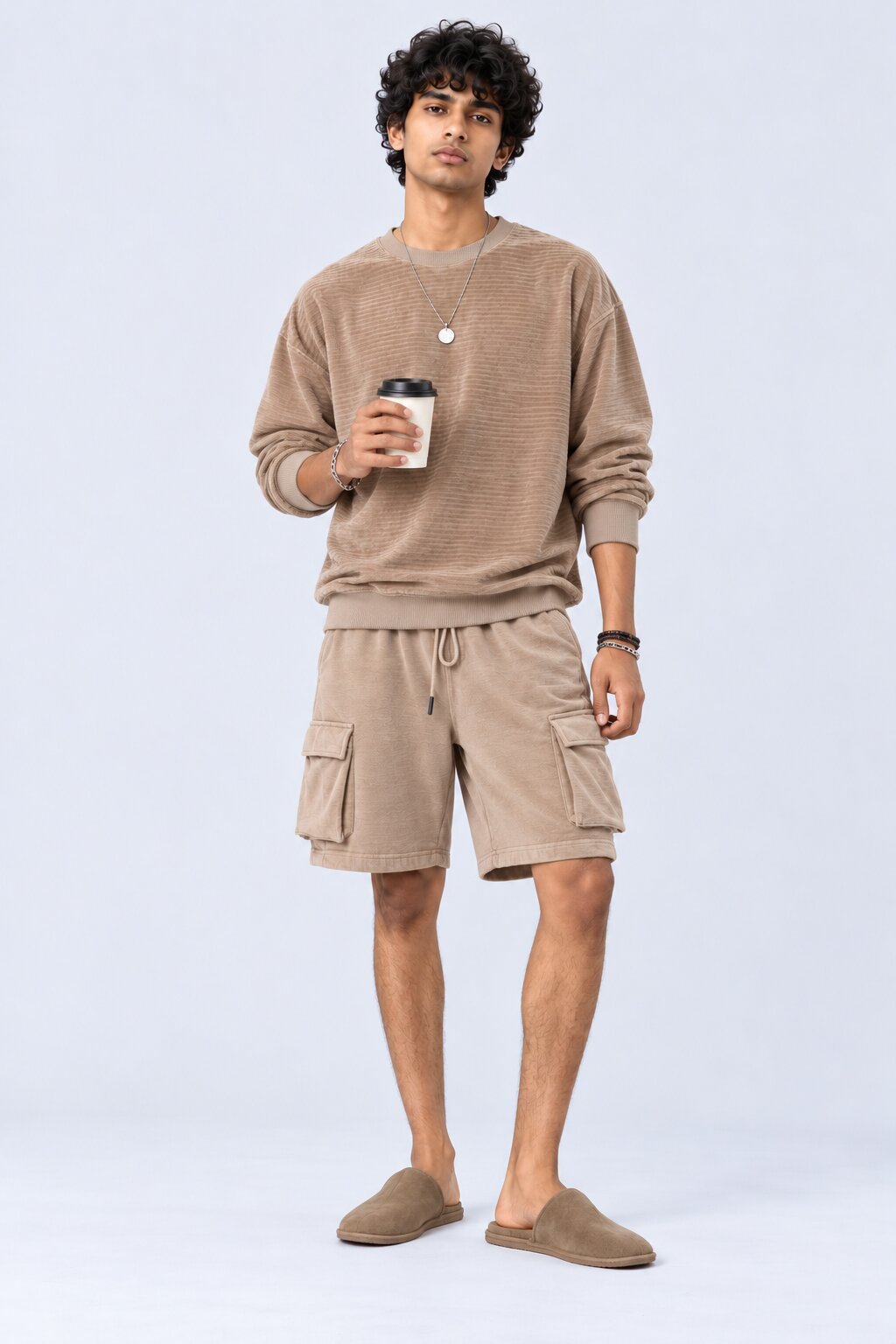 Mens Tan Textured Crew Neck Sweatshirt - Image 6