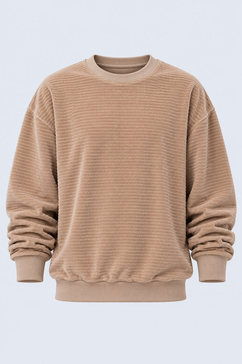Mens Tan Textured Crew Neck Sweatshirt - Image 7