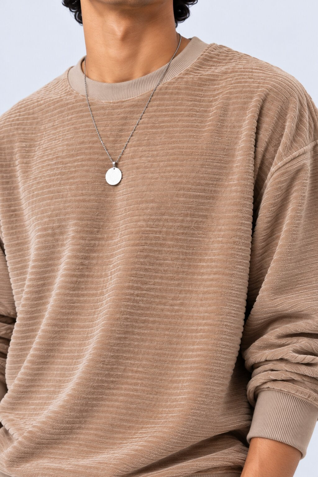 Mens Tan Textured Crew Neck Sweatshirt - Image 9