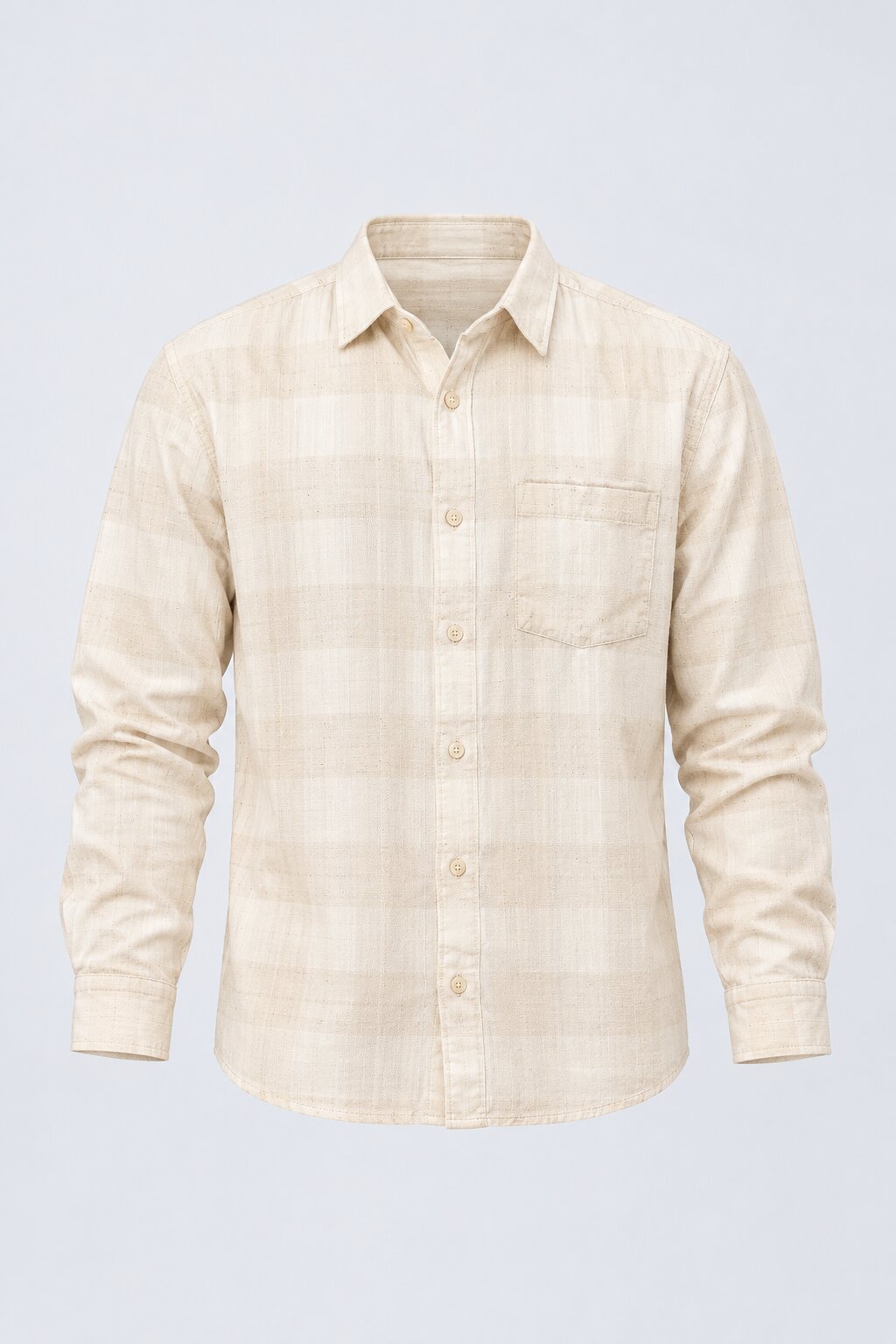 Mens Beige Checked Casual Cotton Blend Shirt - Image 7