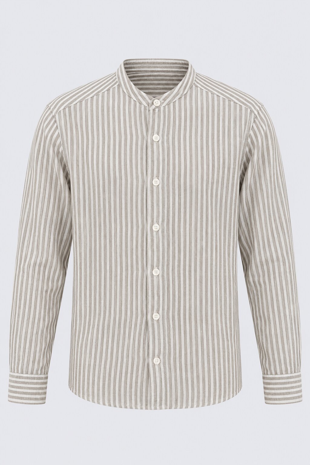 Mens Olive Striped Band Collar Shirt - Image 7