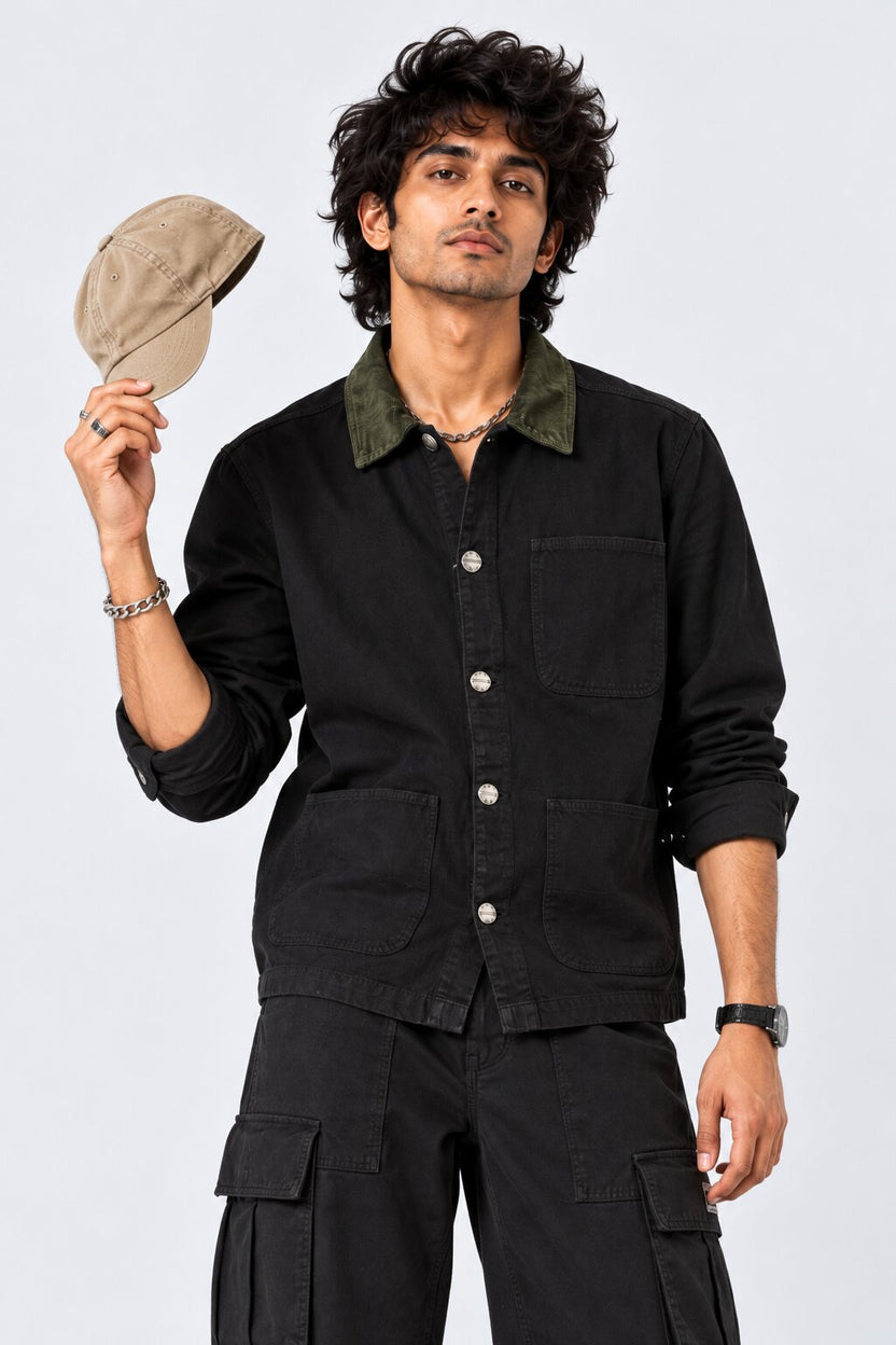 Mens Black Utility Pocket Jacket - Image 1
