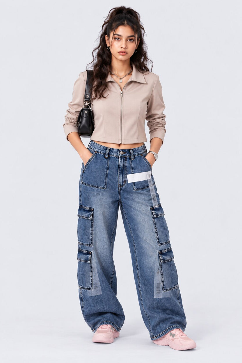 Womens Taupe Cropped Zip-Up Jacket - Image 6