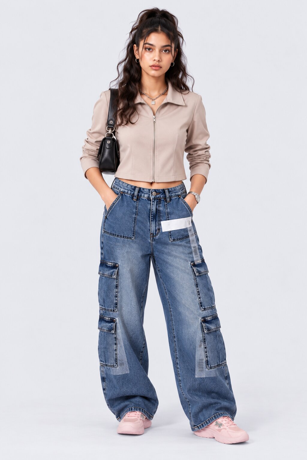 Womens Taupe Cropped Zip-Up Jacket - Image 6