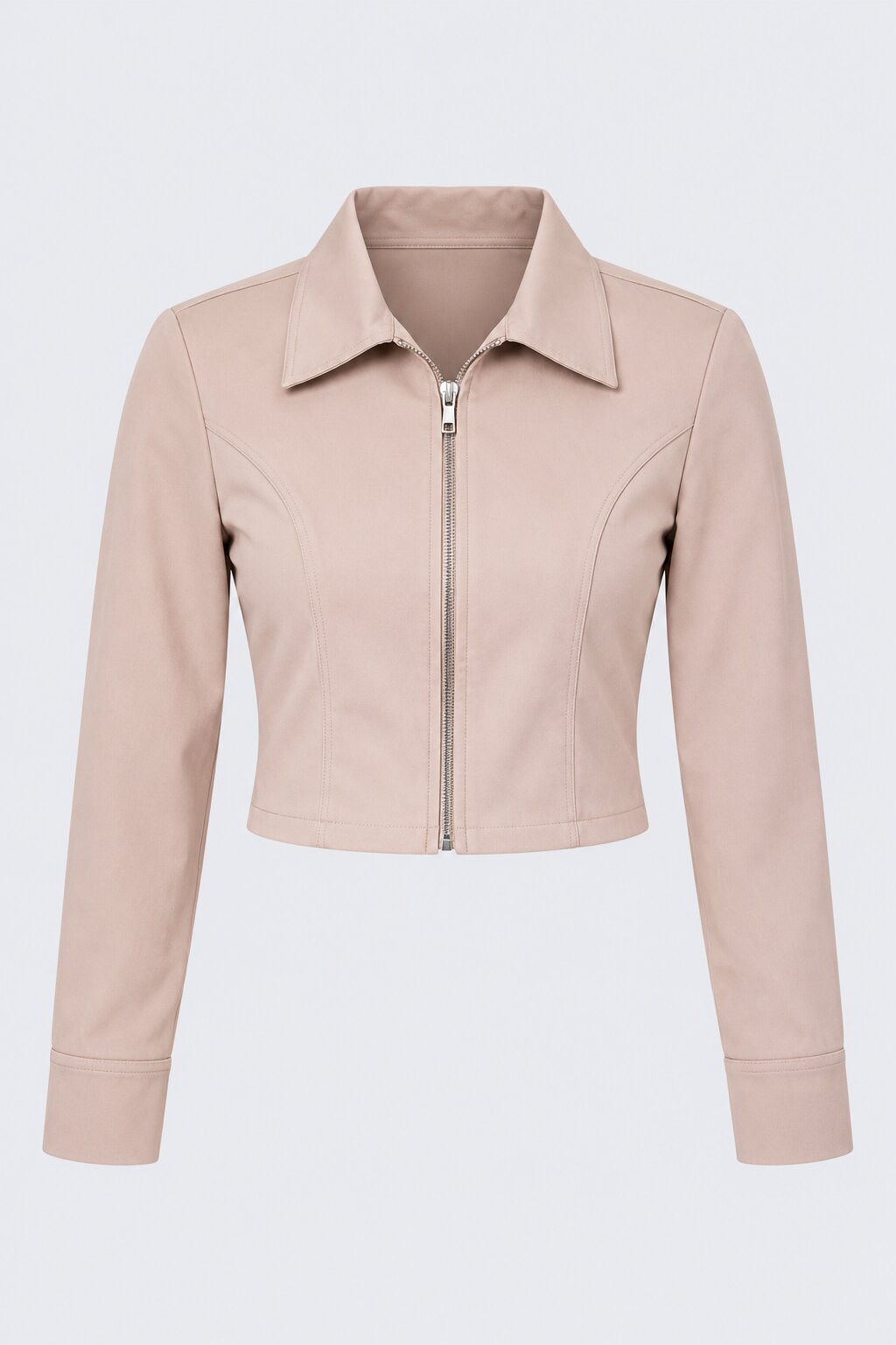 Womens Taupe Cropped Zip-Up Jacket - Image 7