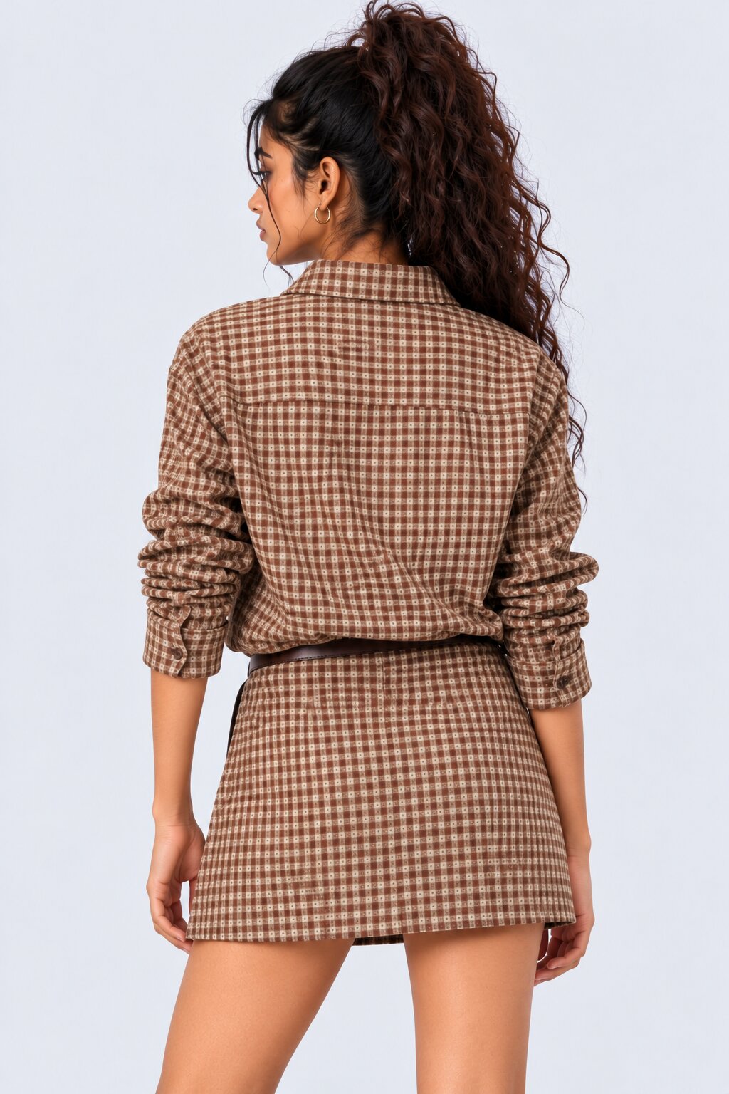 Womens Brown Gingham Checked Casual Shirt - Image 5