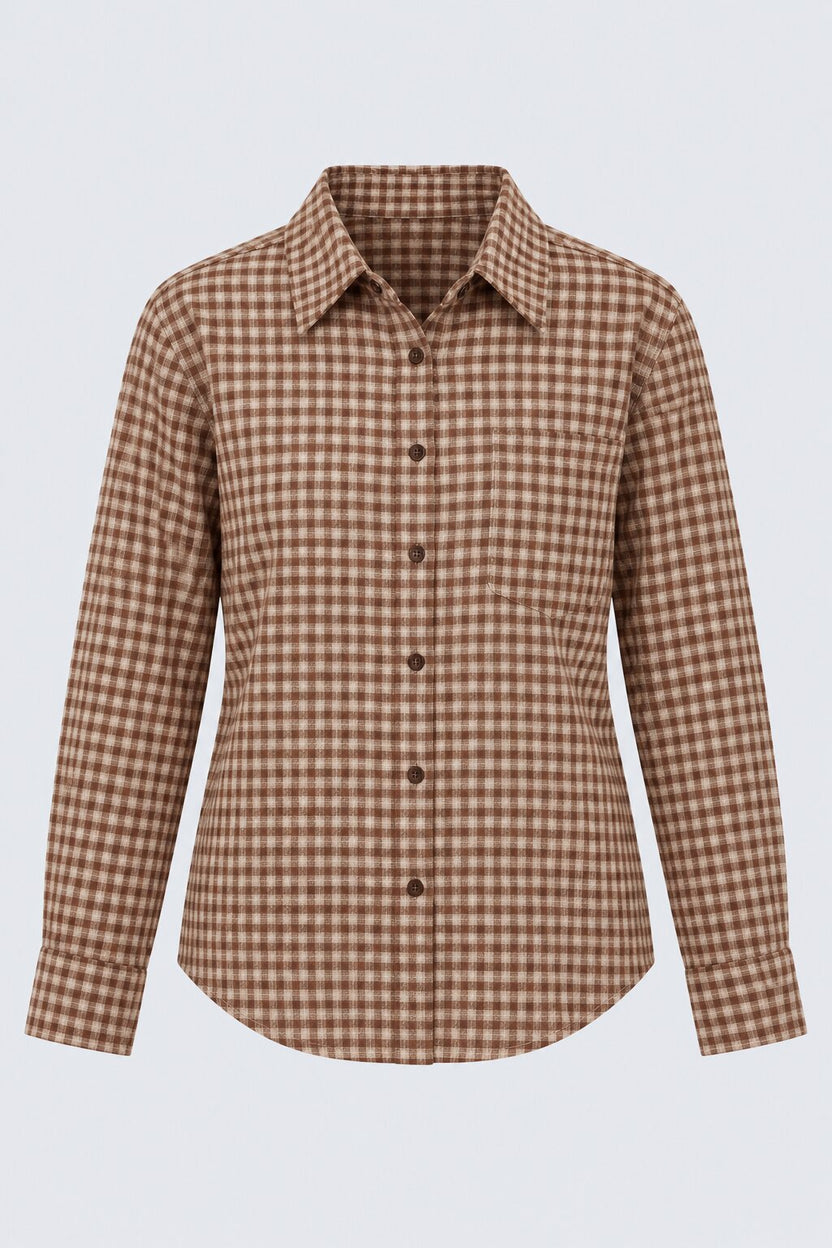 Womens Brown Gingham Checked Casual Shirt - Image 7