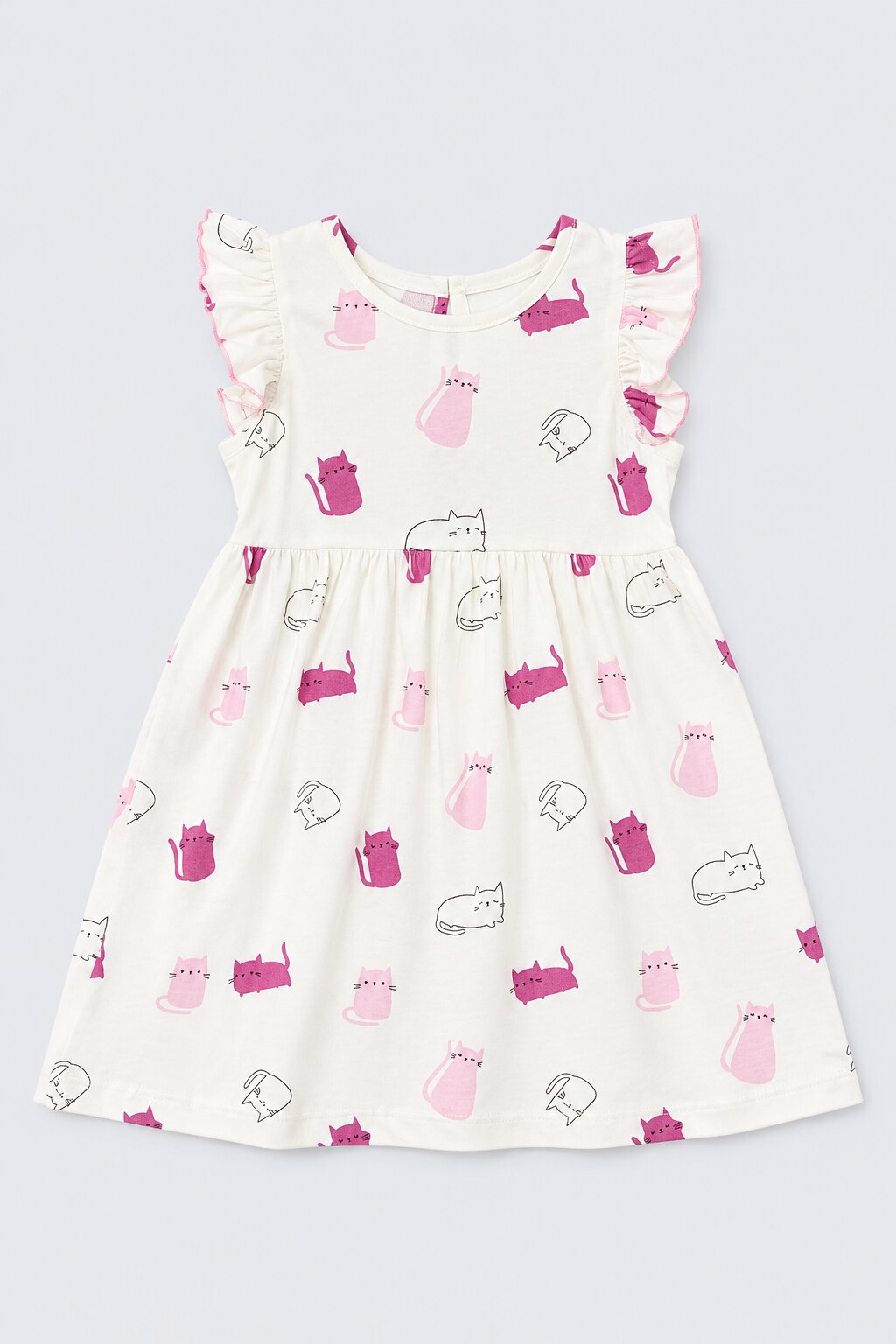 Girls White Cute Cat Print Dress - Image 2