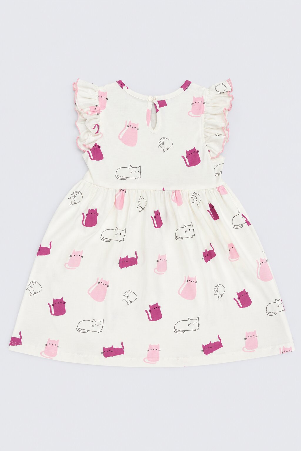 Girls White Cute Cat Print Dress - Image 4