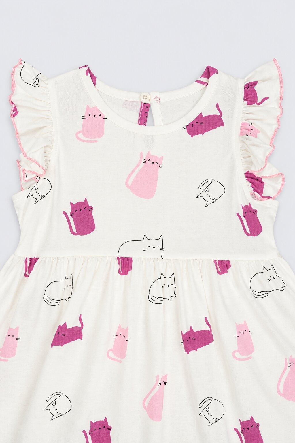 Girls White Cute Cat Print Dress - Image 6