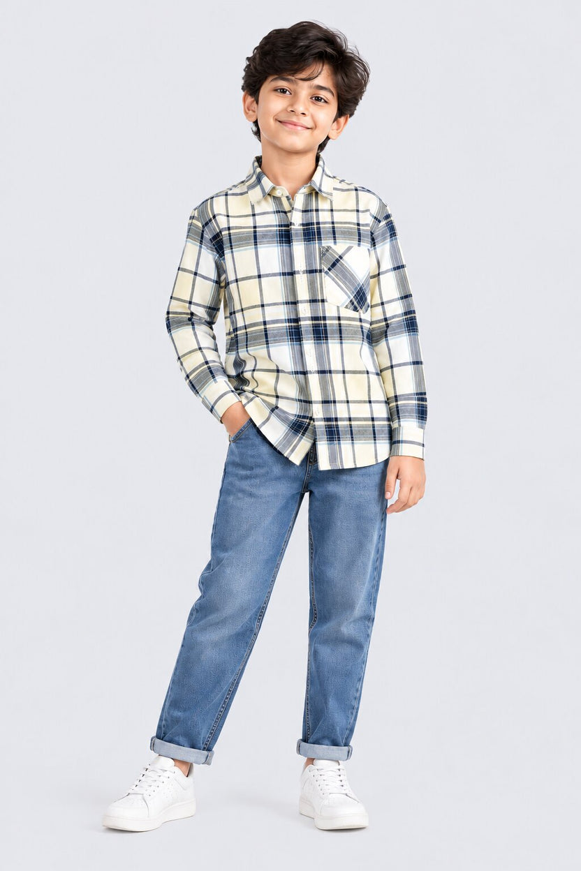 Tweens Boys Lime Classic Checked Casual Shirt - Image 1