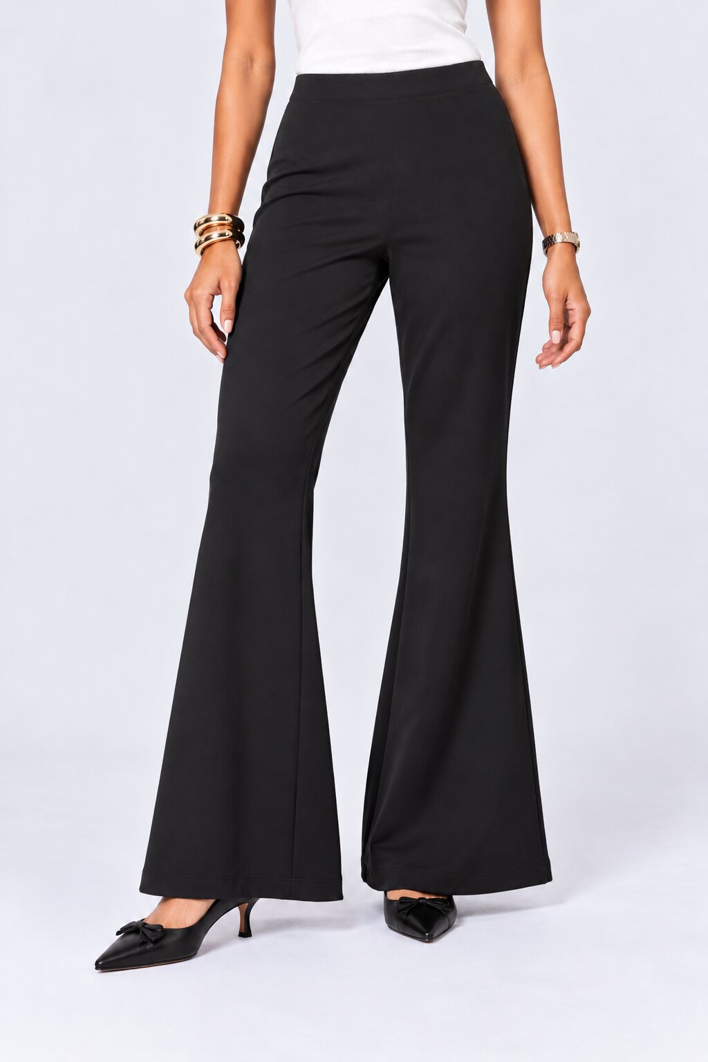 Womens Black Mid-Rise Flared Pant - Image 2