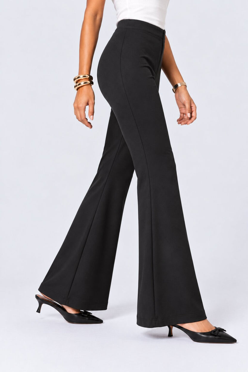Womens Black Mid-Rise Flared Pant - Image 4