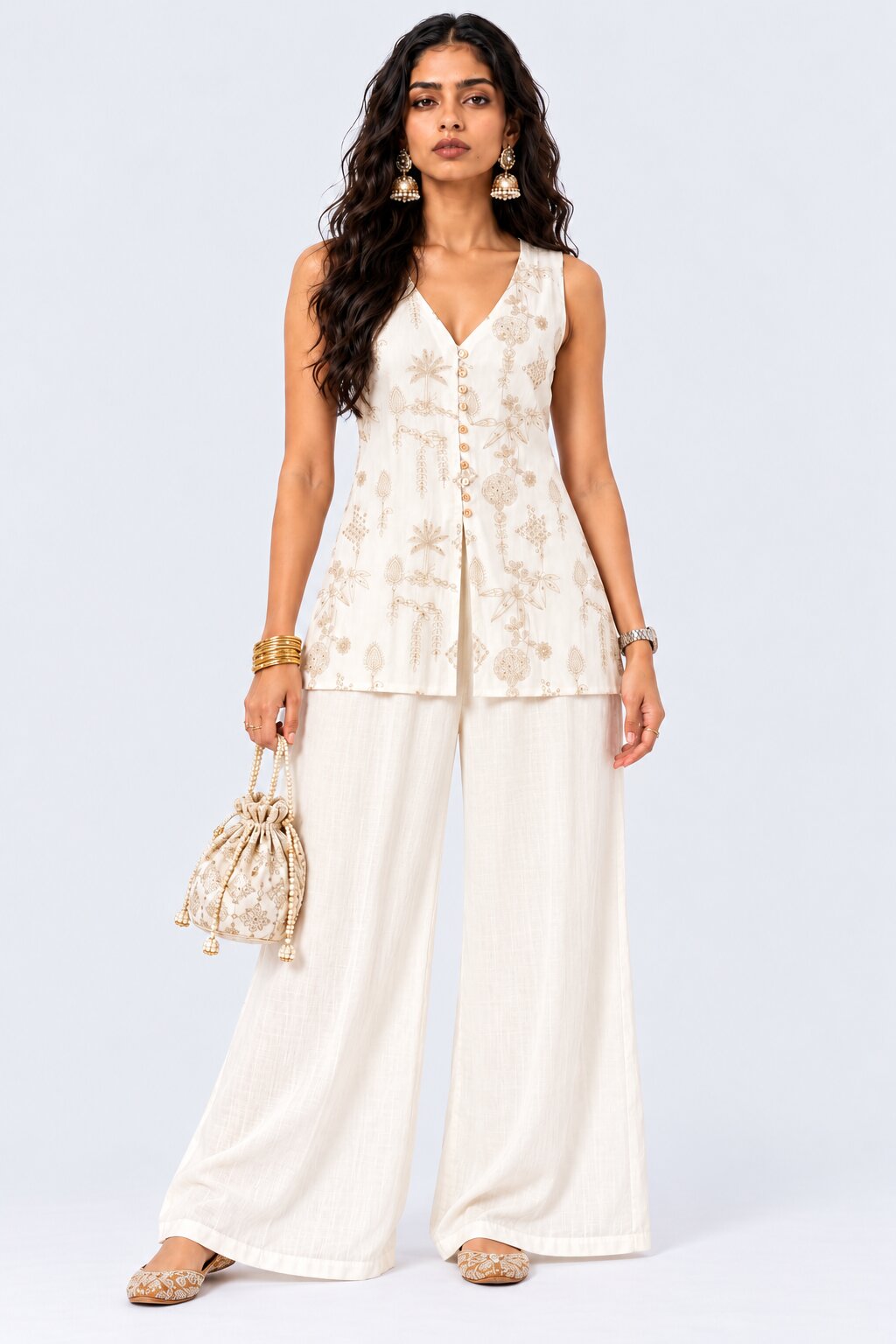 Womens Off White Printed Ethnic Co-Ord Set - Image 1