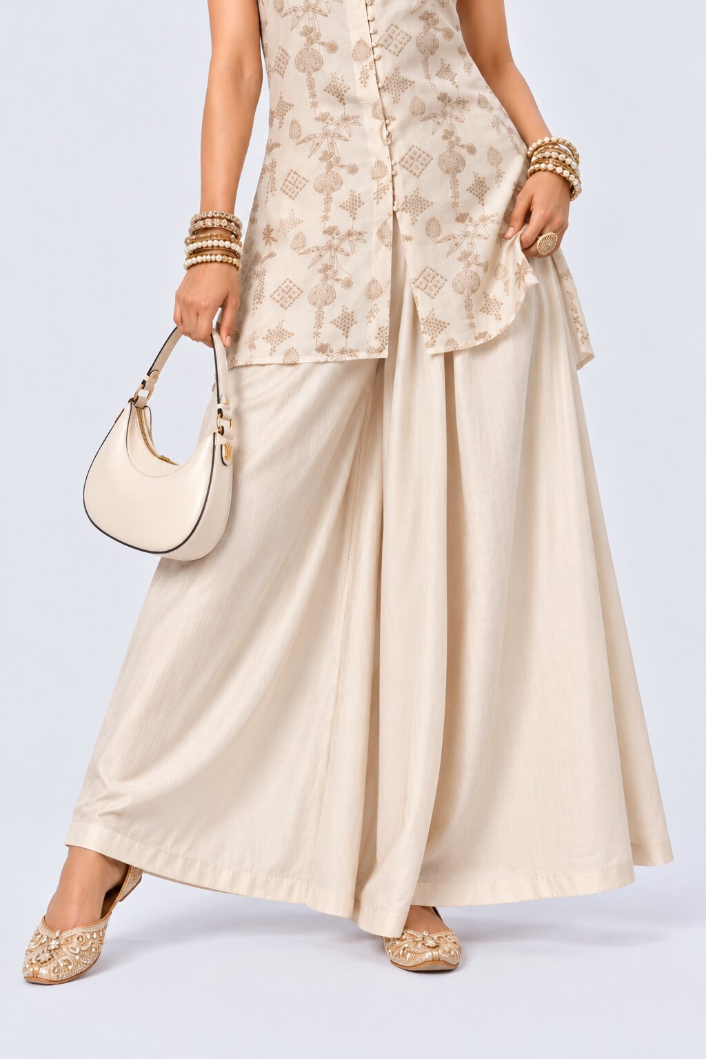 Womens Off White Flared Ethnic Palazzo - Image 1