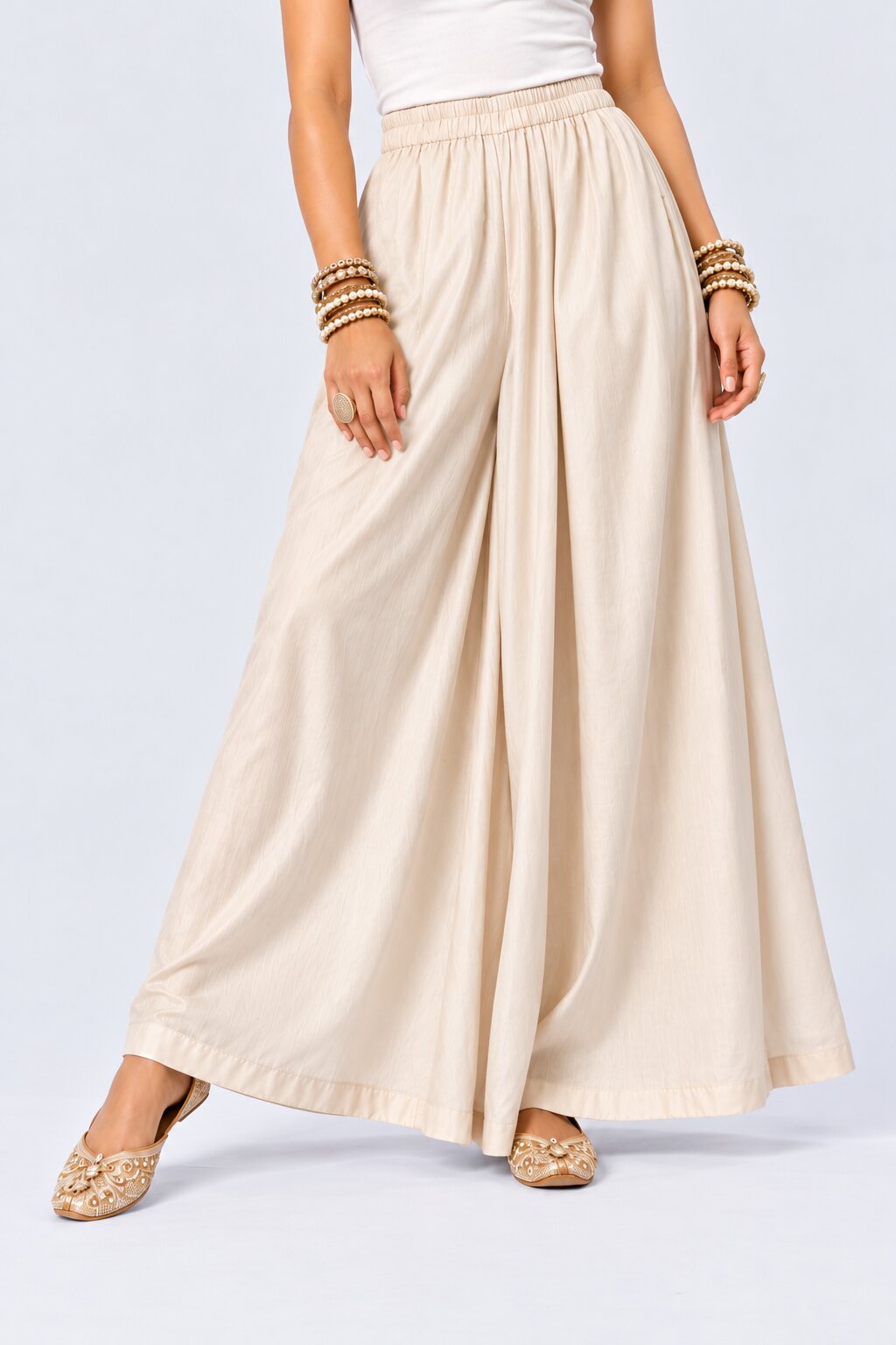 Womens Off White Flared Ethnic Palazzo - Image 2