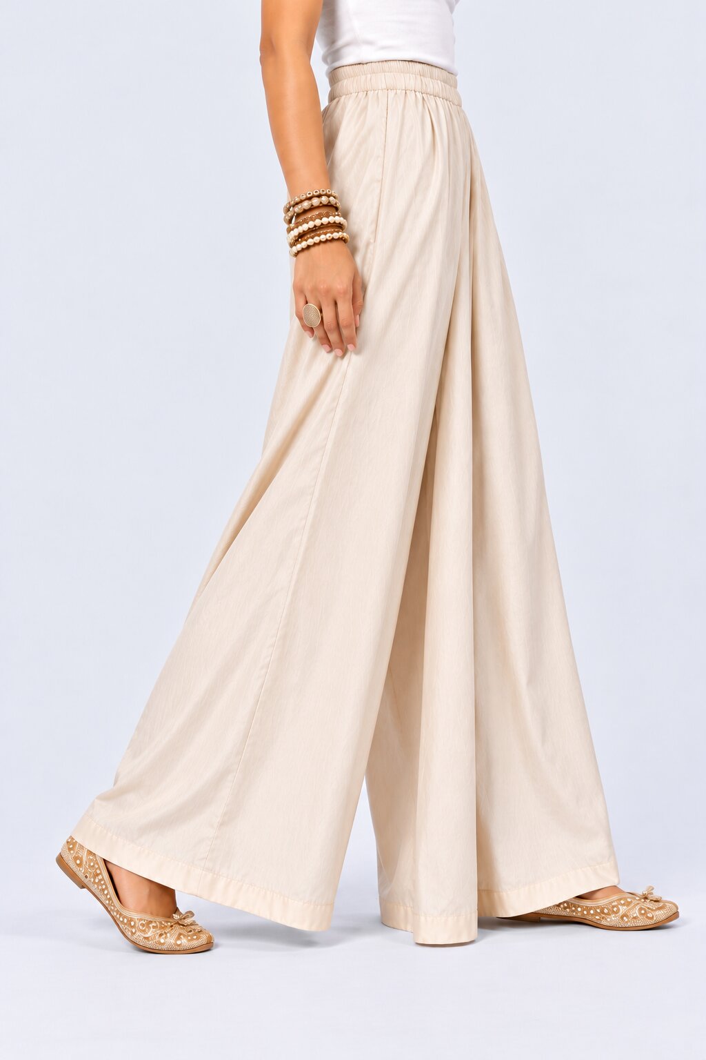 Womens Off White Flared Ethnic Palazzo - Image 4