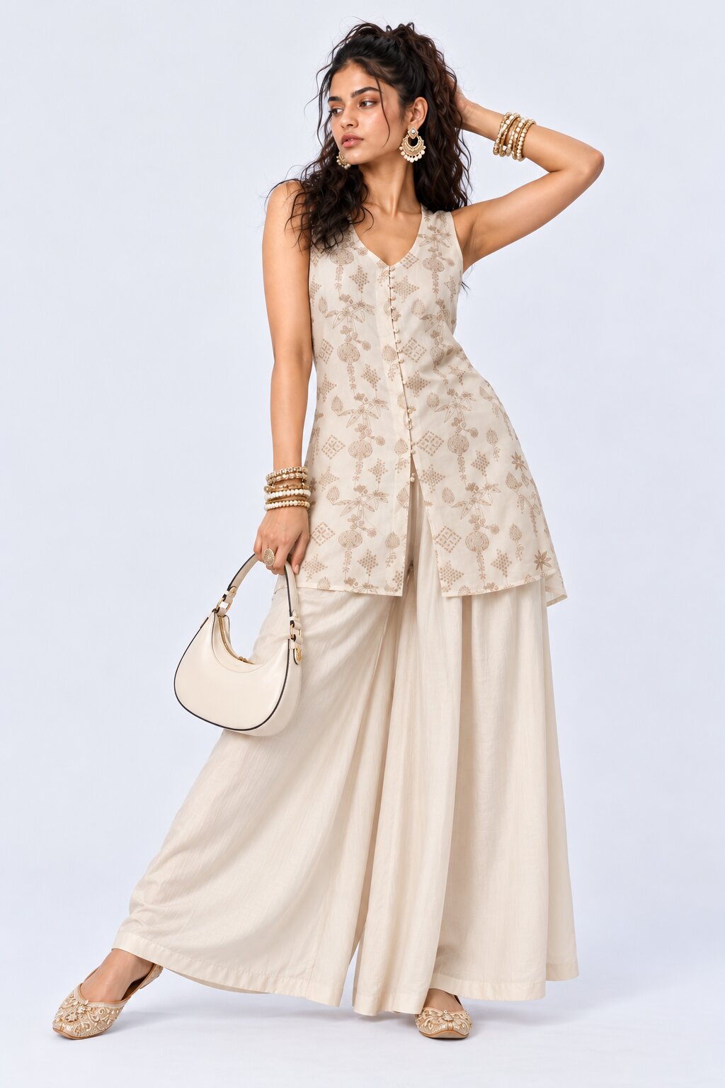 Womens Off White Flared Ethnic Palazzo - Image 6