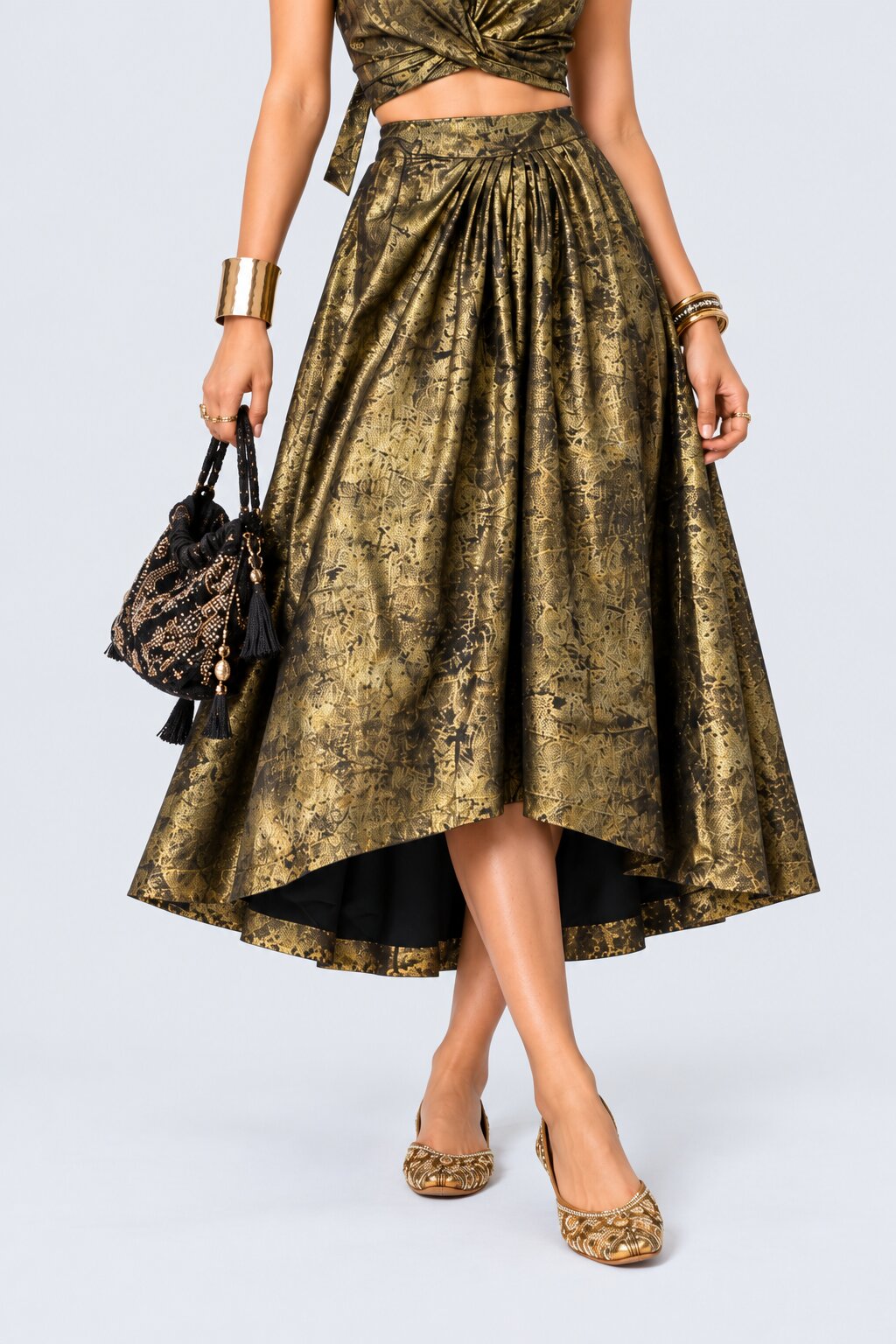 Womens Gold Foil Print High-Low Style Skirt - Image 1