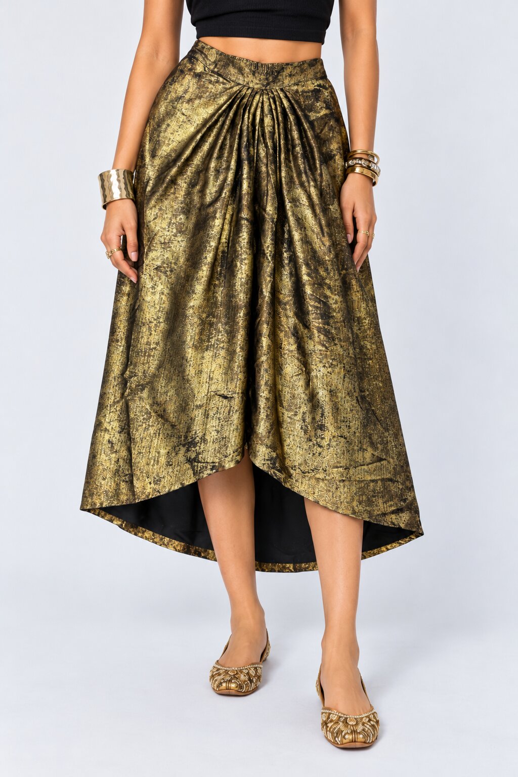 Womens Gold Foil Print High-Low Style Skirt - Image 2