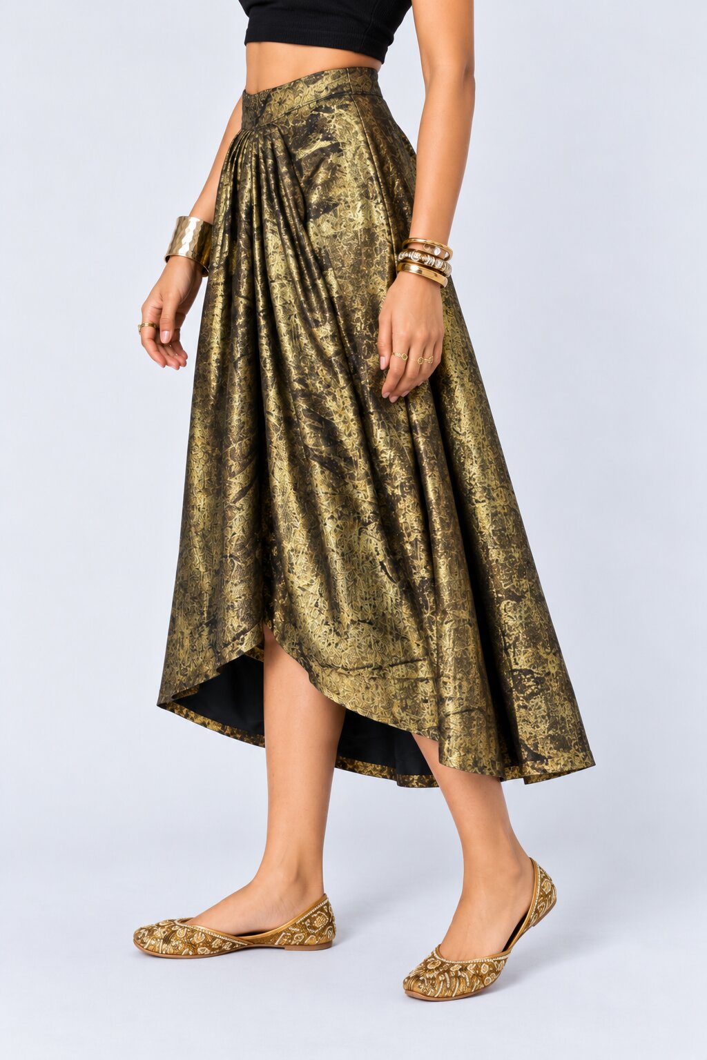 Womens Gold Foil Print High-Low Style Skirt - Image 4
