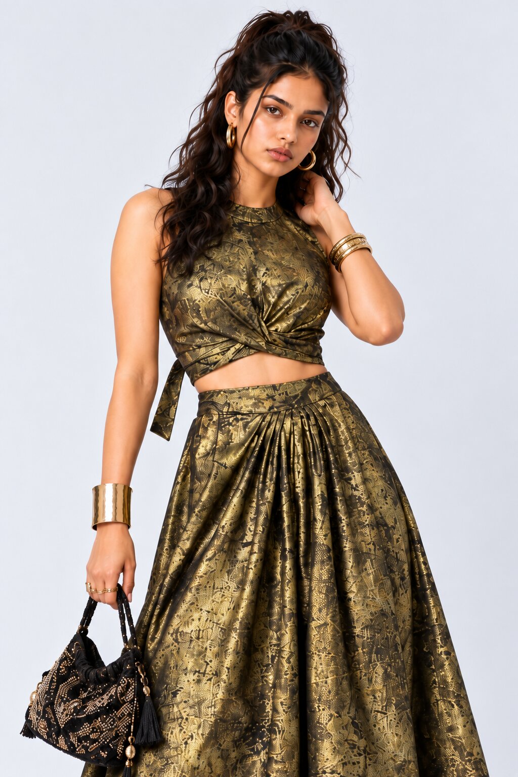 Womens Gold Foil Twist Front Crop Top - Image 1