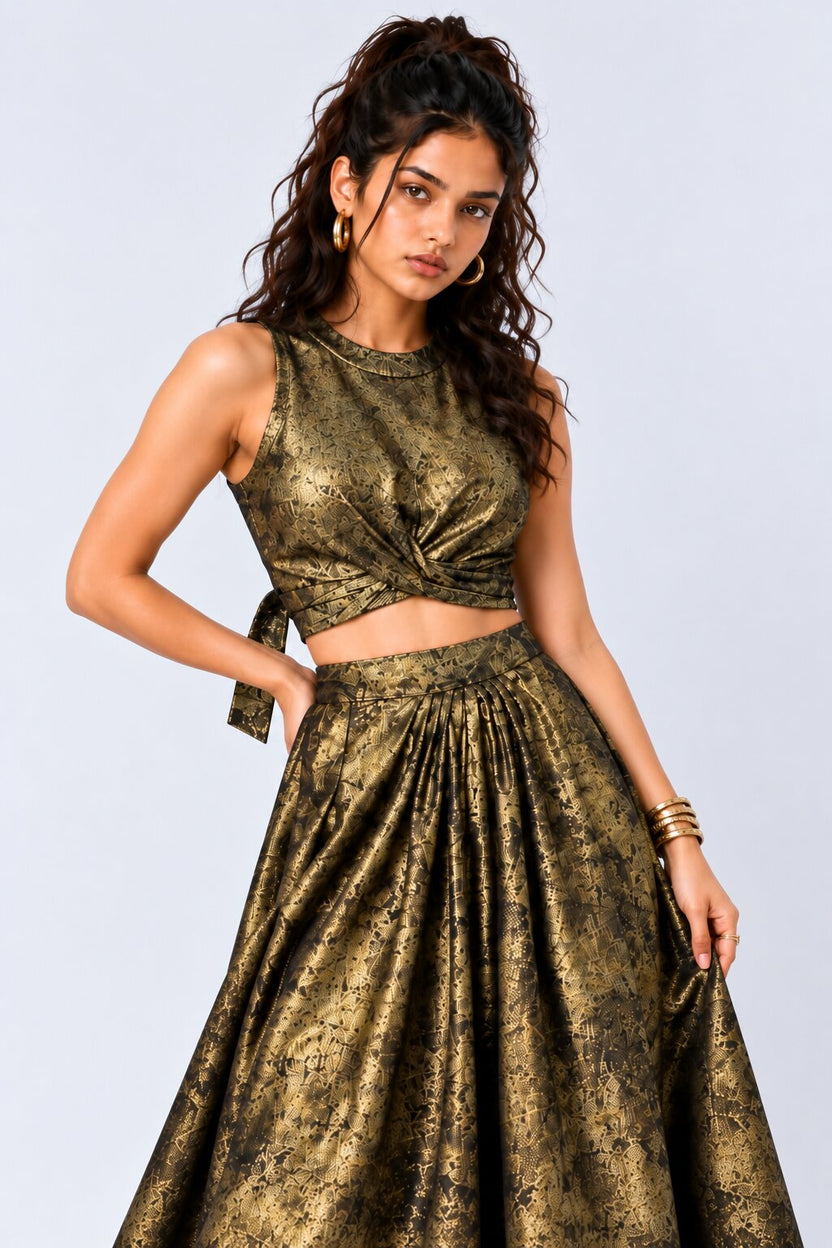 Womens Gold Foil Twist Front Crop Top - Image 2