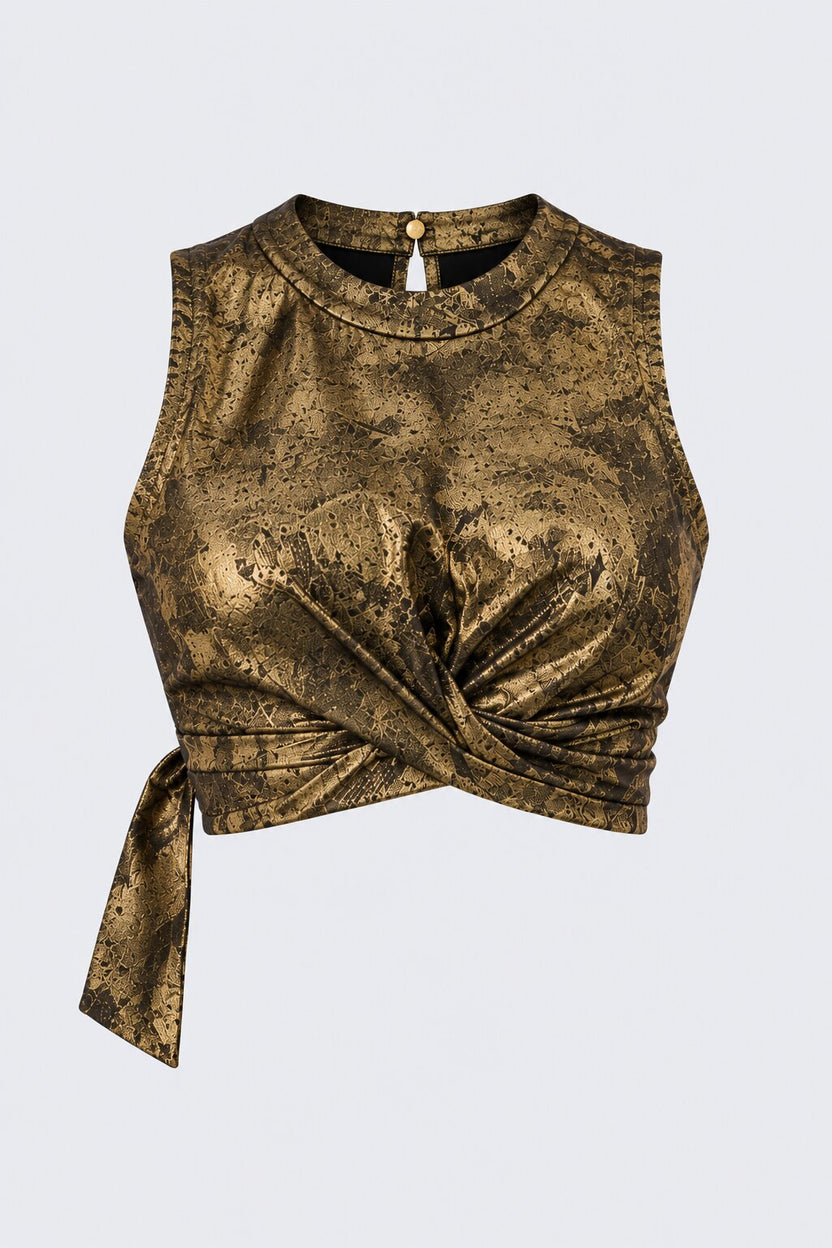Womens Gold Foil Twist Front Crop Top - Image 7