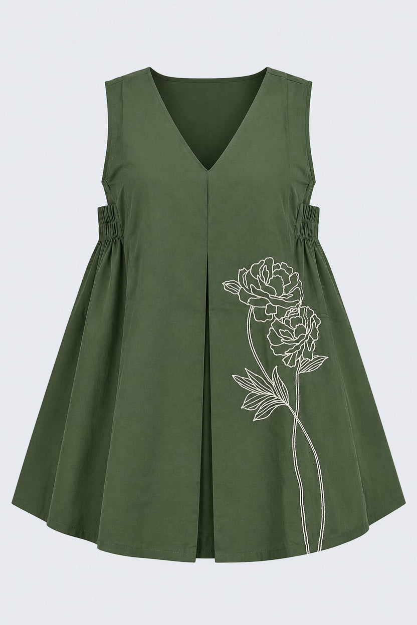 Womens Olive Floral Print Sleeveless Tunic - Image 7